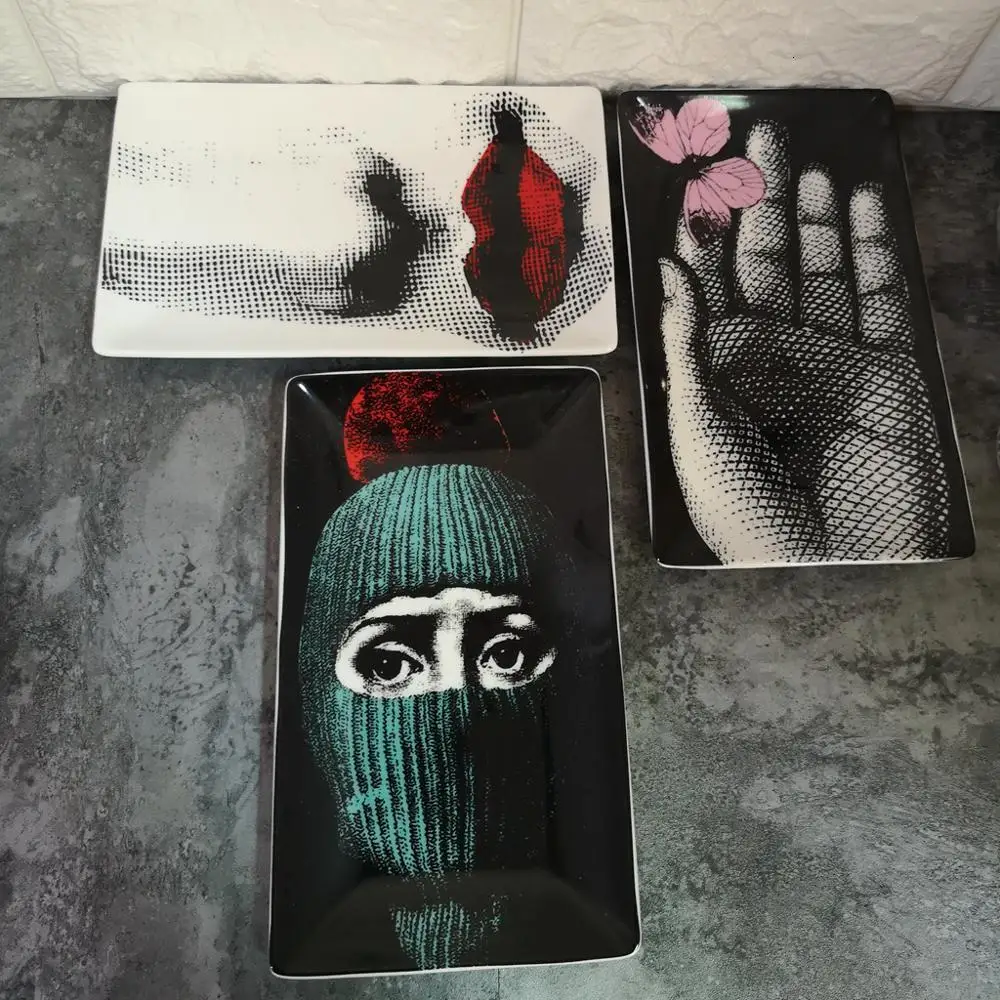 

Vintage Fornasetti Tray Decorative Ceramic Plat Tray Fruit Candy Dish Makeup Brush Glasses tray Home Desktop Decor Accessories