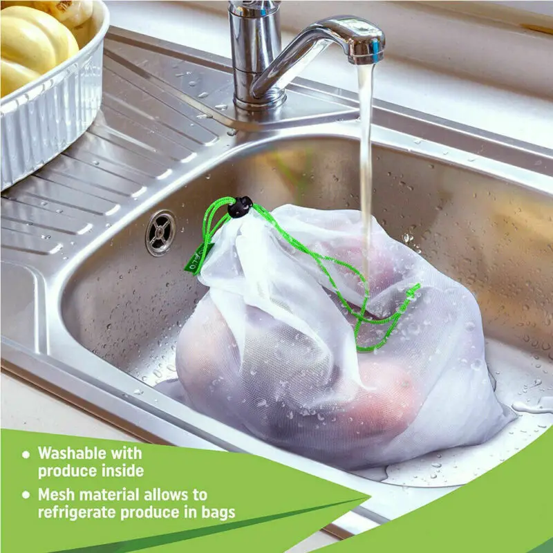 

12Pcs Reusable Produce Bags Eco-friendly Cotton Mesh Vegetable Fruit Storage Container Pouch Shopping String Bag 3 Sizes