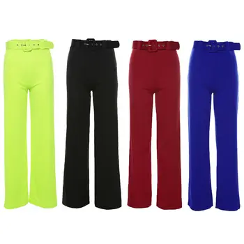 

Women's Plain Palazzo Wide Leg Flared High Waist Belt Ladies Trousers Pants Ladies Loose Wide Leg Pants