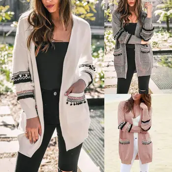 

Sweater Cardigans Women Long Sleeve Loose Sweater knitting Jacket Coat Female Loose Coat Warm sweater pocket coat jacket