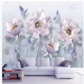 

Custom any size photo window mural wallpaper 3D stereo relief peony wallpapers retro European jewelry TV background wall