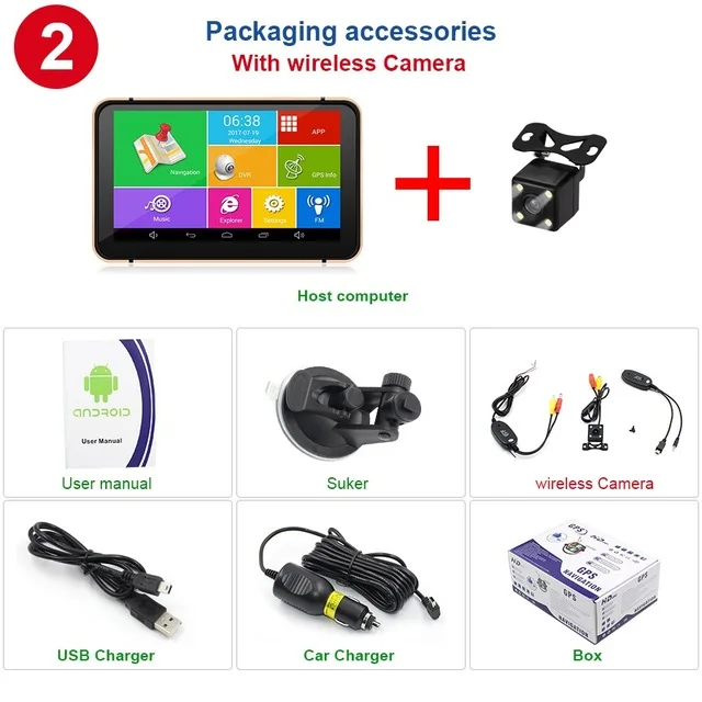 With wireless camera Anfilite 7 дюймов 800*480 Android навигация для грузовиков ddr3 512M rom 8GB с задней камерой 1920*1080P Автомобильный видеорегистратор Автомобильный gps навигатор - Размер экрана, дюймов: With wireless camera