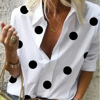 

Black Polka Dots Printed Women Blouse Shirt V-Neck Long Sleeve Female Blouses Pullovers 2020 Summer Autumn Sexy Tops Blusas