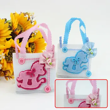 

AVEBIEN 12pcs Small Trojan Gift Bag Baby Shower Handwork DIY Candy Bag Lovely Birthday Party Decorations Kids Blue Boy Pink Girl