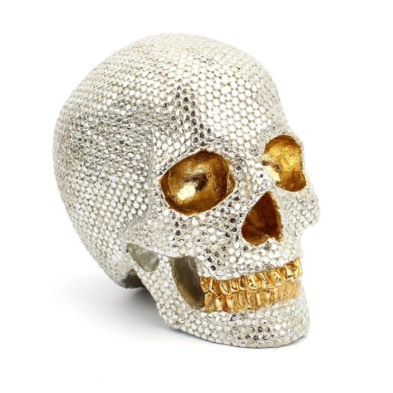 Sequins Skull Statues Silver Shiny Head Skeleton Figurines Desk Living Room Decoration Modern Home Decor Ornament Art Crafts | Дом и сад