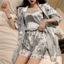 Женские комплекты с платьем, халат шорты с рисунком из мультфильма, Модный летний комплект из трех предметов с принтом свиньи, Повседневная модная женская одежда