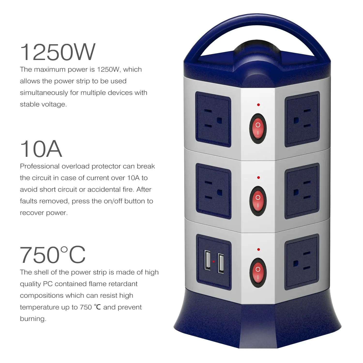 Вертикальный Мощность полос башни Стабилизатор напряжения USB удлинитель розетка
