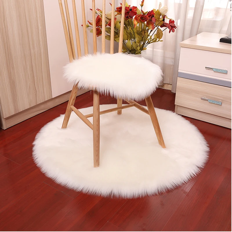 Chair-Cover Sheepskin-Rug Decorative Bedroom-Mat Washable Round Plush Luxury Soft Warm