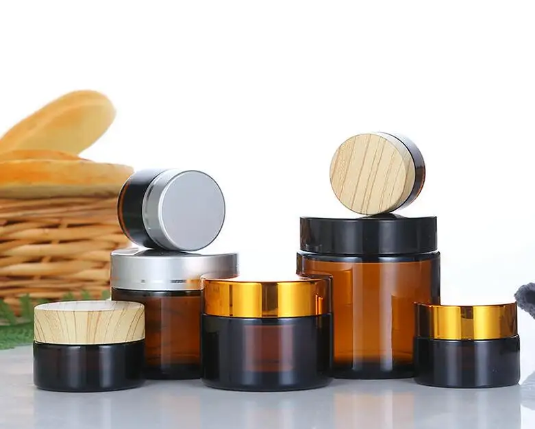 1pcs 5g/10g/15g/20g/30g/50g/60g Amber Glass Refillable Bottles Travel Face Cream Lotion Cosmetic Container Empty Makeup Jar Pot 2