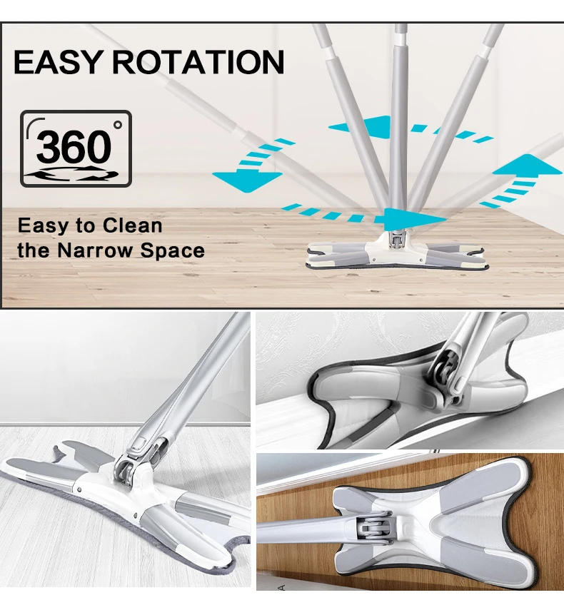 X-type Flat Floor Mop With Replace Cloth Heads 360 Degree Squeeze Mop Hand-free Wash Household Lazy Mop Home Cleaning Tool