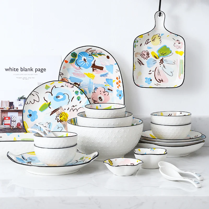 Разноцветная керамическая посуда в стиле граффити миска для риса тарелка рыбы