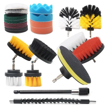 

23pcs With Extend Attachment Electric Drill Car Carpet Power Scrubber Brush Kit Floor Kitchen Tile Shower Bath Tub For Cleaning