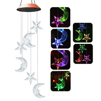 

Outdoor LED Solar Lamp Moon Star Wind Home Garden Decor Solar Light Solar Powered Color-Changing Wind Chime Light for Courtyard