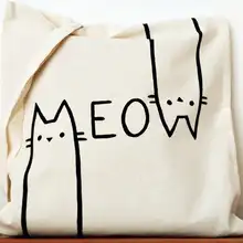 MEOW Холст сумка сумки для покупок дорожная сумка косметичка; сумка на молнии, сумка для продуктов, сумка многоразового использования, милая сумка