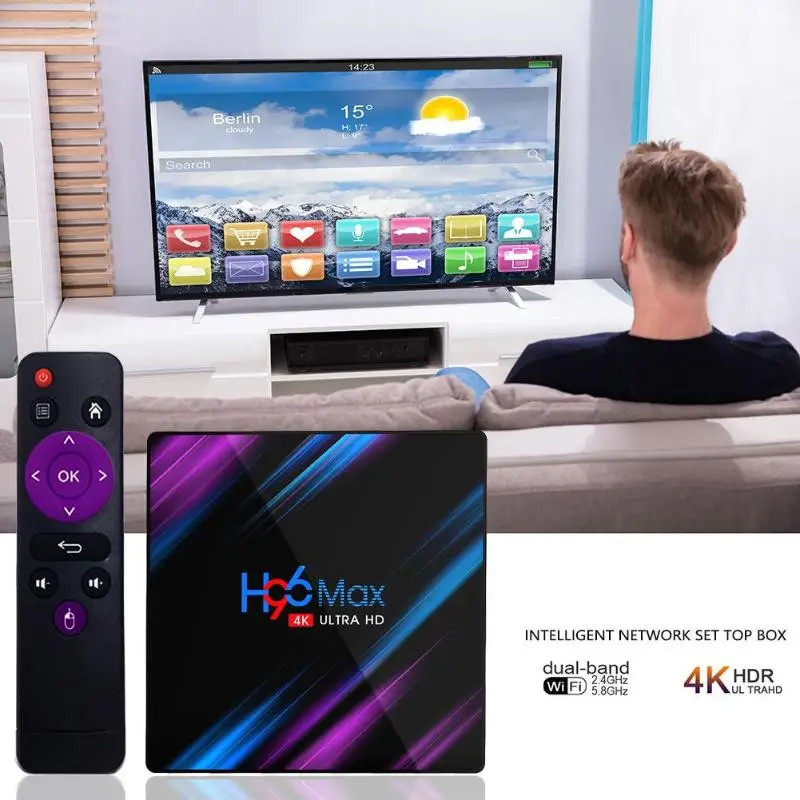 

H96 Max-3318 Android 9.0 Smart TV Box 4G and 64G 4K Media Player with T1and Fly Air Mouse Voice Band Gyroscope for HTPC