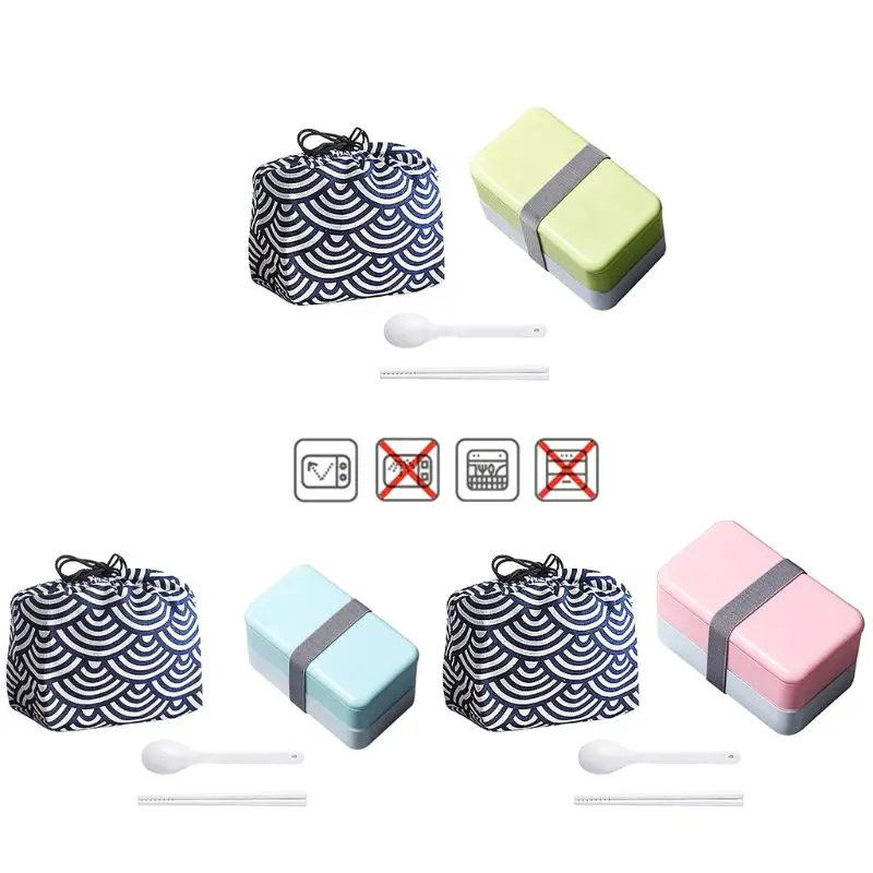 Bento Box Food Storage 2 Square Containers for Adults School Work BPA Free Leak Proof with tableware and Lunch bag