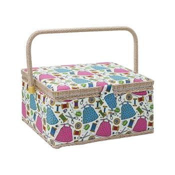 

Bedroom Wooden Frame DIY Home Organizer Crafts Cabinets Bowknot Hand Held Office Large Rectangle Sewing Basket Durable Print