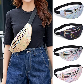 

2020 NEW Women's Hip Hop Waist Bag Colorful Flash PU Leather Fanny Pack Portable Pochete Chest Bag