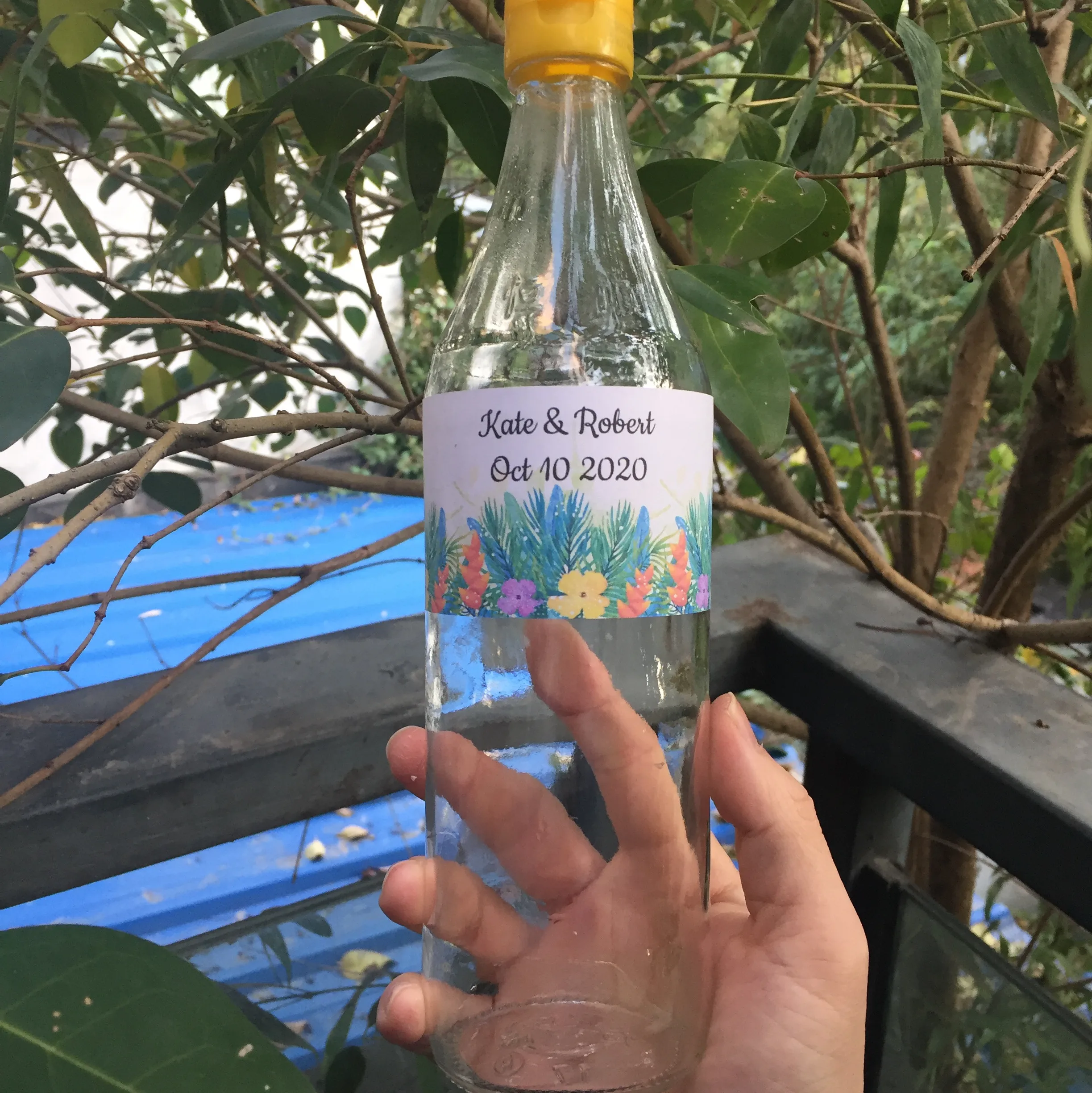 

24 Pieces Custom Wedding Water Bottle Stickers Personalized Bottle Labels (Bottle is not included)