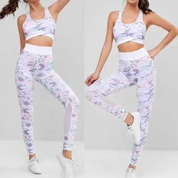 

Ladies' Printed Camouflage High Waist Hip Bottom Pants Running Fitness Suit