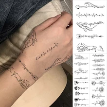 Waterproof Temporary Tattoo Sticker Hand Fake Whale Sun Plane Small Black Tatoo Arm Wrist Hand Men Women Glitter Tattoos Kids