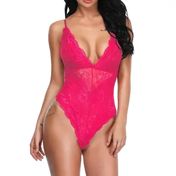 

New Fashion 2020 Rose Red Women Sexy Lingerie Lace Catsuit Fashion Female Underwear Bodysuit Nightwear Body Sexy Hot Erotic