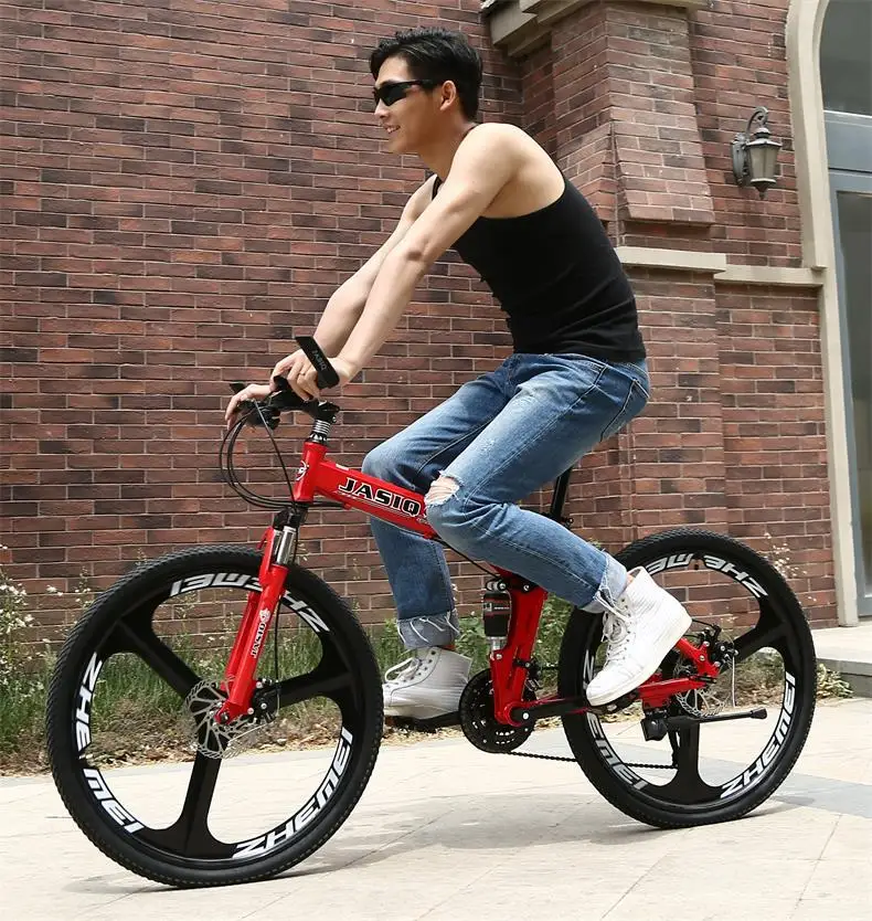 Folding Mountain Bike 26 inches 21 Speed Folding Bicycle Male / Female / Student Mountain Bike Brake Shockingproof Frame Brakes