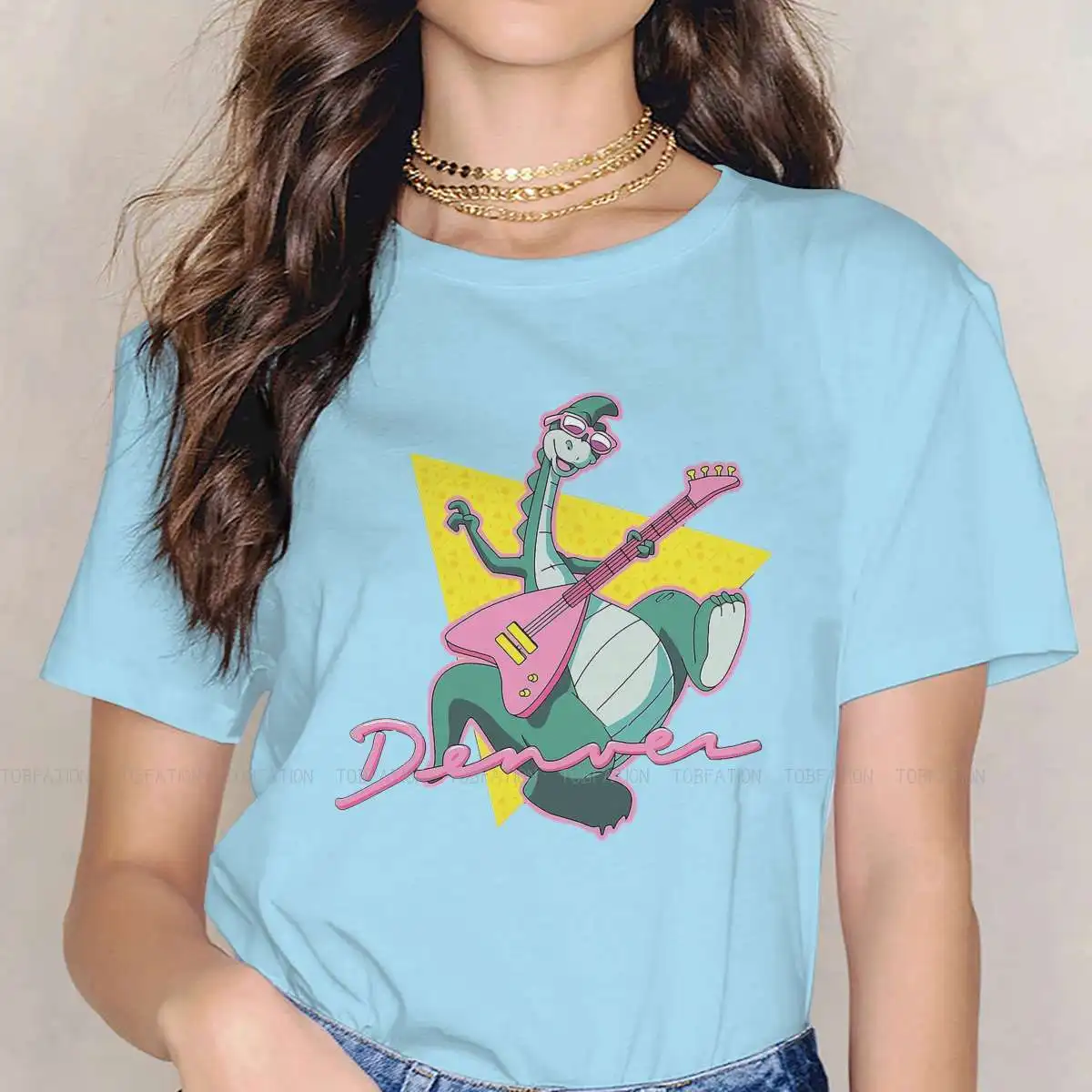 thumbnail image 1 of Camiseta de cuello redondo con diseño de Denver, el último dinosaurio, Jeremy, dibujos animados, clásica, de tela, para mujer, nuevo diseño, de gran tamaño, 1 of 5
