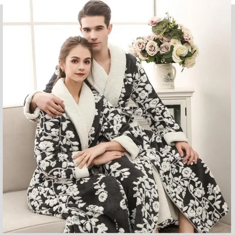 Новинка 2020 г. длинный банный халат для влюбленных из кораллового флиса с цветами