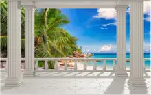 

3d wallpaper with custom photo mural European style balcony beach coconut tree sea view decor 3d photo wallpaper on the wall