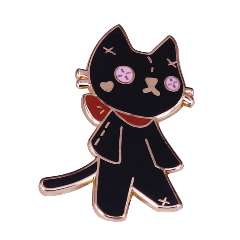 Stitched black cat lapel pin cute cartoon animal jewelry