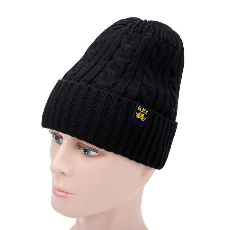 Black Стильные шапочки Skullies, зимняя мужская и женская шапка, Толстая теплая шапка, шапочки, шапки с бархатной вязкой - Цвет: Black