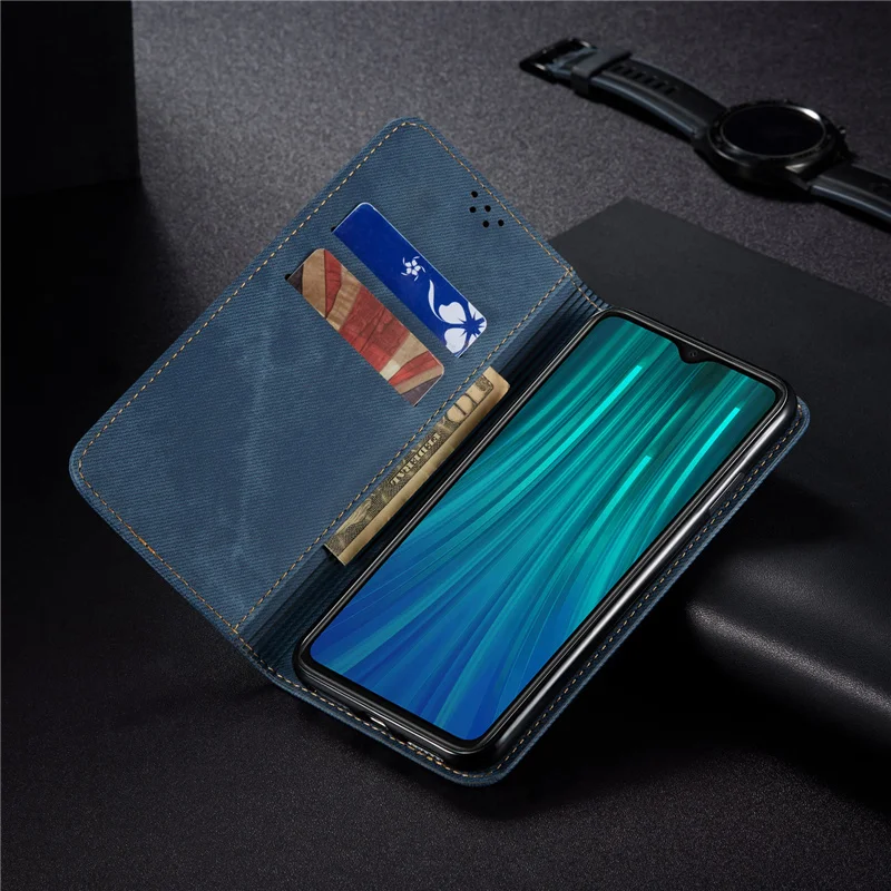 Чехол книжка в стиле ретро для Xiaomi Redmi Note 8T Джинсовый чехол бумажник с подставкой 8