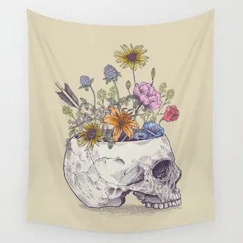 

Half Skull Flowers Tapestry Wall Hanging Room Bedspread Beach Mat Tapestries Psychedelic Home Decoration Accessories