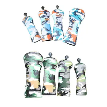 

4 Pcs Portable Golf Club Headcovers Camouflage Pattern PU Waterproof Putter Cover Set Vintage Simple Design Sports NEW