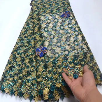 

embroidery Guipure lace Hot sale African cord fabric with sequins and stone Nigerian Ghana Dubai celebration sewing gown DG806
