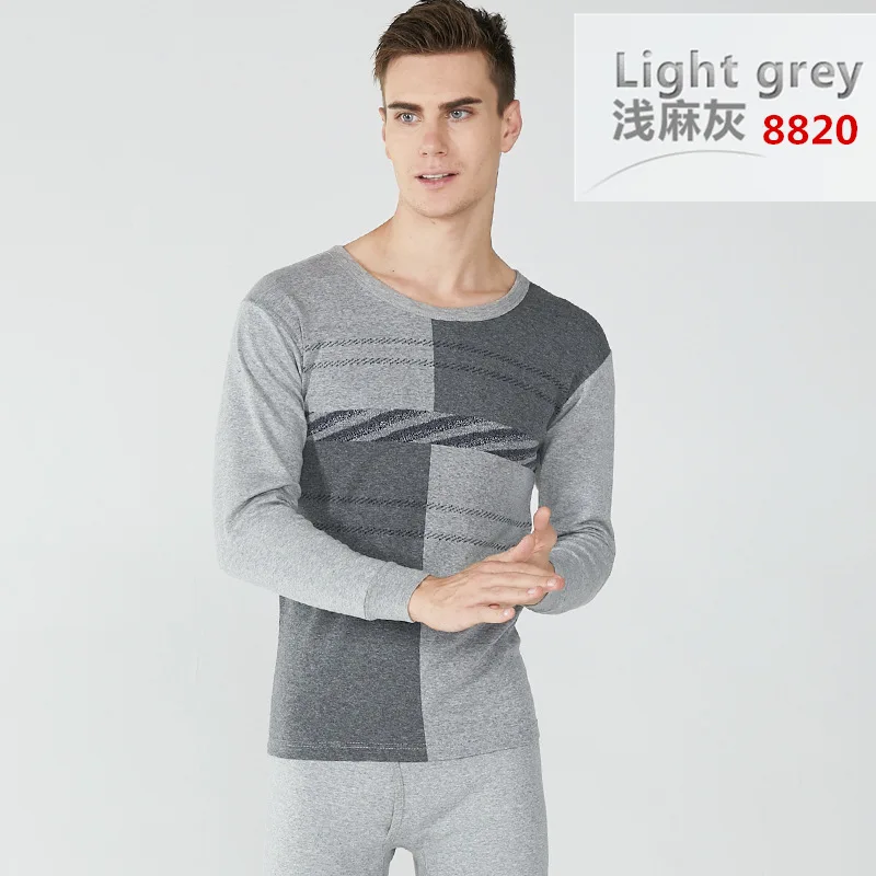 8820Light Gray Лидер продаж мужское термобелье костюм хлопок круглый воротник осень зима кальсоны костюмы - Цвет: 8820Light Gray