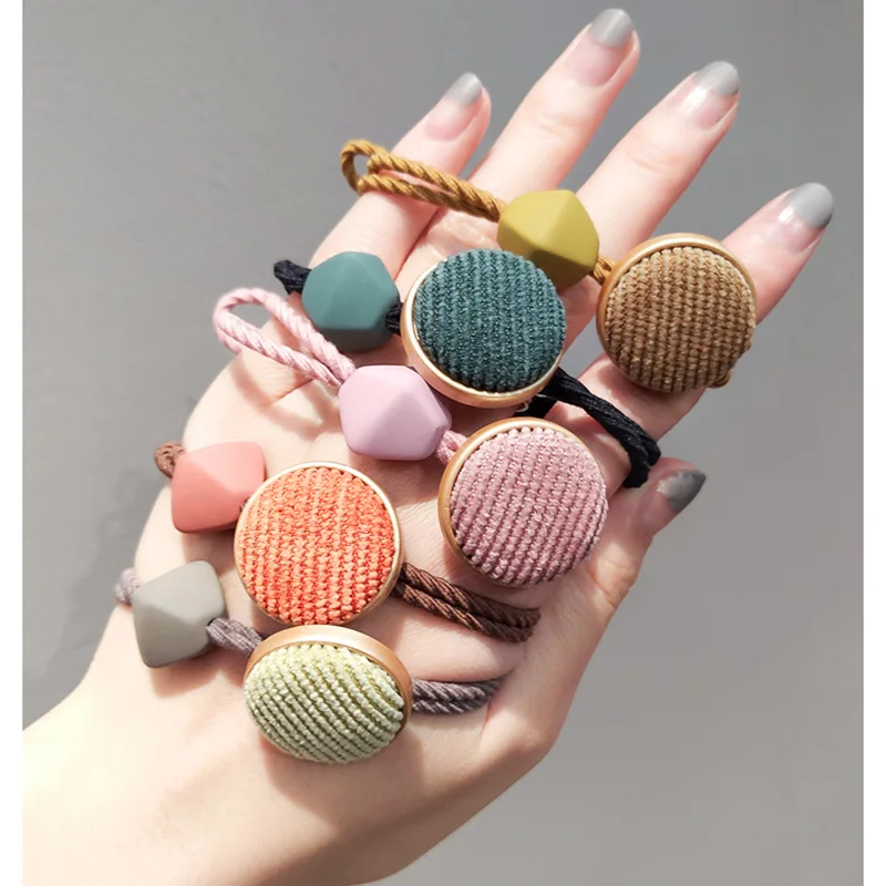 Girls Fashion Scrunchy Cute Round Decoration Children Elastic Hair Bands Baby Girl Hair Rubber Velvet Hair Beads Rope Wholesale 100pcs multi velvet jewelry display packing bag velvet bag jewelry velvet pouch bag drawstring bag for women wedding decoration