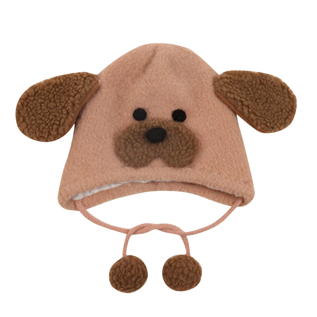 Теплая пушистая Шапка-бини с ушками для новорожденных мальчиков и девочек, вязаная шапка s M0916 - Цвет: Brown