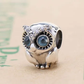 

New Authentic S925 Sterling Silver Beads Cute Crystal Eyed Owl Charms Fit Original Pandora Bracelet For Women DIY Jewelry Making