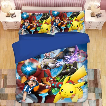 

pikachu 3D Cartoon Print bedding set Duvet Covers Pillowcases Cartoon anime comforter bedding sets bedclothes bed linen