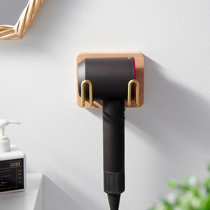 Amgoth Walnut Wood Hair Dryer Holder Organized Rack Wall Mounted Hair Straightener Stand Bathroom  Accessories Set Home 2