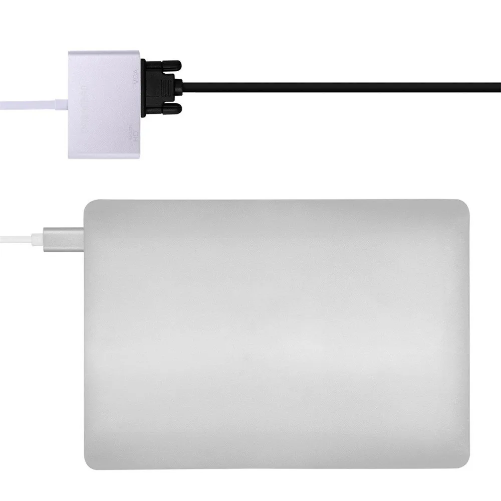 Кабель USB-C к HDMI VGA адаптер, 2 в 1 USB 3,1 type C к VGA HDMI 4K конвертер UHD адаптер двойной чехол для ноутбука ПК кабель-L1105