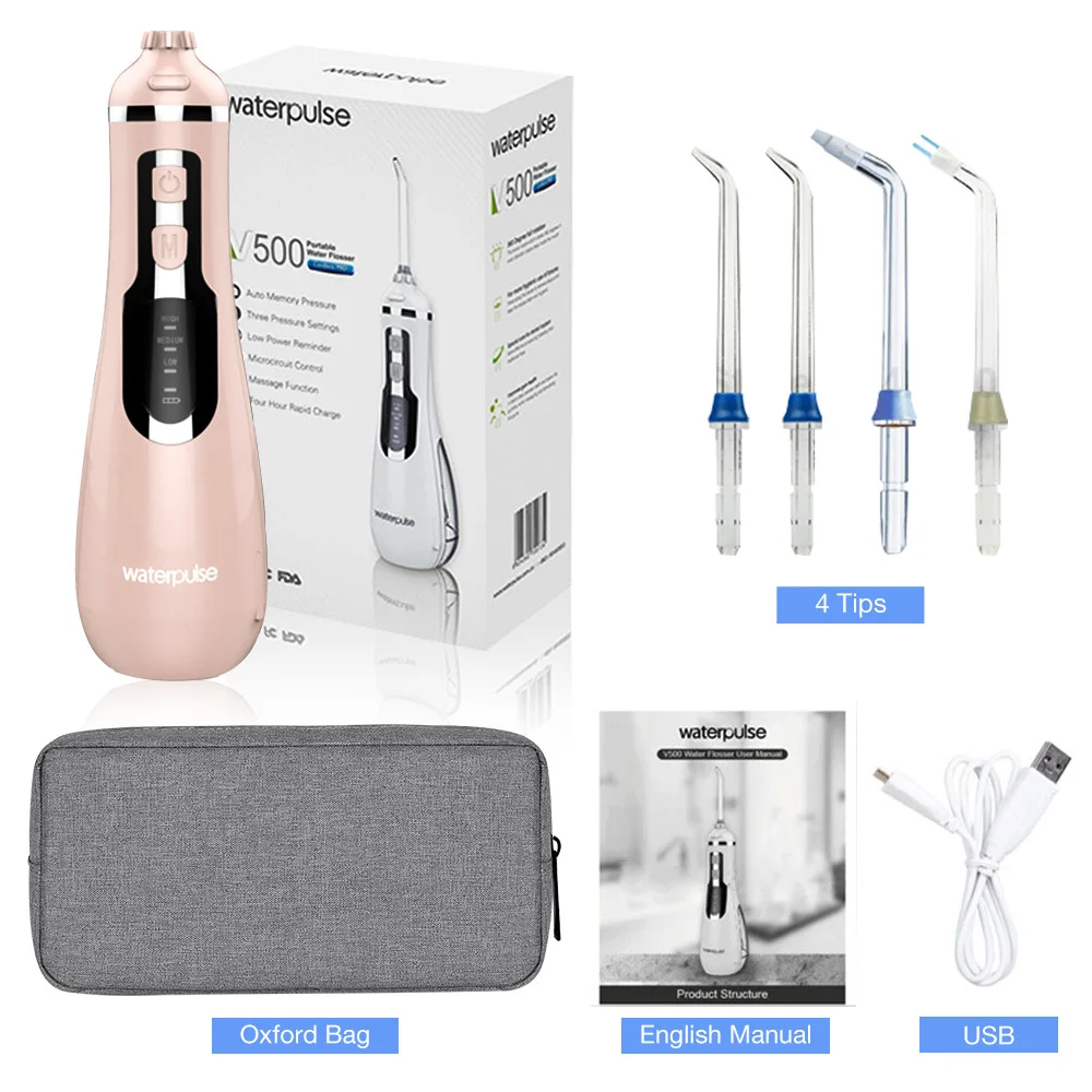 Розовый Водонепроницаемый V500 портативный ирригатор USB Перезаряжаемый водный Флоссер Cordles ирригатор для полости рта с мешком для путешествий массаж чистая нить - Цвет: Розовый