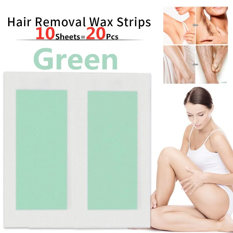 20pcs/lot Green Hair Removal Wax Strips Roll Underarm Wax Strip Paper Beauty Tool Leg Body Facial Hair Women Men hair removal underarm private facial body leg hair remove cold wax strips painless depilatory paper beauty women men skin care