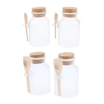 

100(2pcs)+200g(2pcs) Corks Bath Salt Jars Vials Packaging Bottles with Spoon ABS Cans - Fit for Face Cream, Lotion Storage etc.