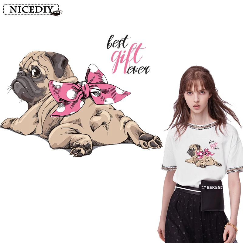 

Nicediy Cute Pug Thermo Stickers Iron On Transfer For Clothes Stripes Heat Vinyl Transfer Dog Patch Thermal Patches Washable DIY