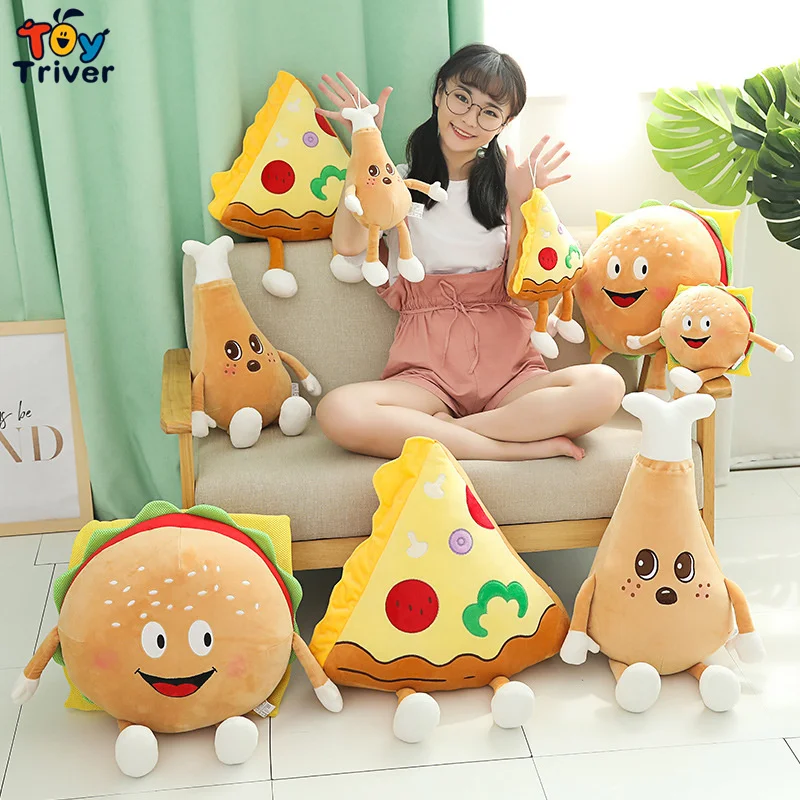 Pizza Bread Burger Fries Chips Pop Corn Chicken Leg Hot Dog Food Snack Plush Toy Funny Sofa Cushion Pillow Birthday Gift Decor | Игрушки и