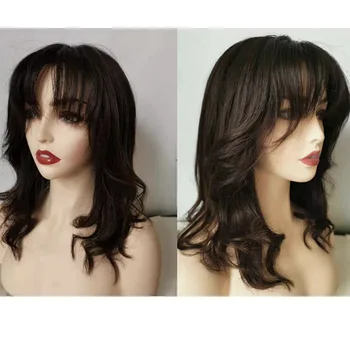 

Natural Wave Silk Base Lace Front Wig with Bangs Glueless Indian Remy Human Hair Scalp Top Wig 150% Density For Women