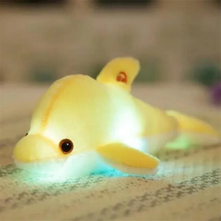Hot 32cm Cute Creative Luminous Plush Toy Dolphin Doll Glowing LED Light Animal Toys Colorful Doll Pillow Children's Lovely Gift